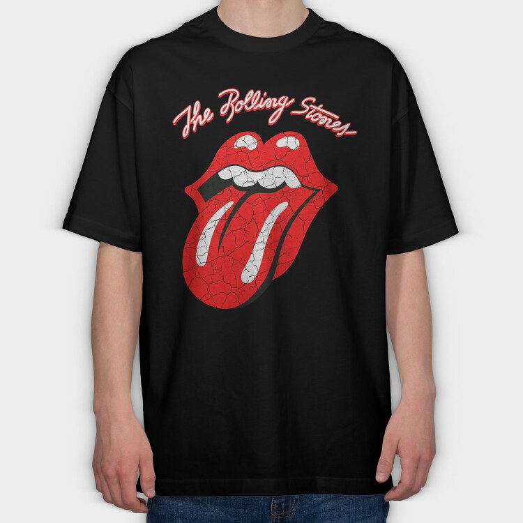 Rolling Stones Lips Red Crack Rock Ribbons, Tricou Oversize Barbati (Unisex)