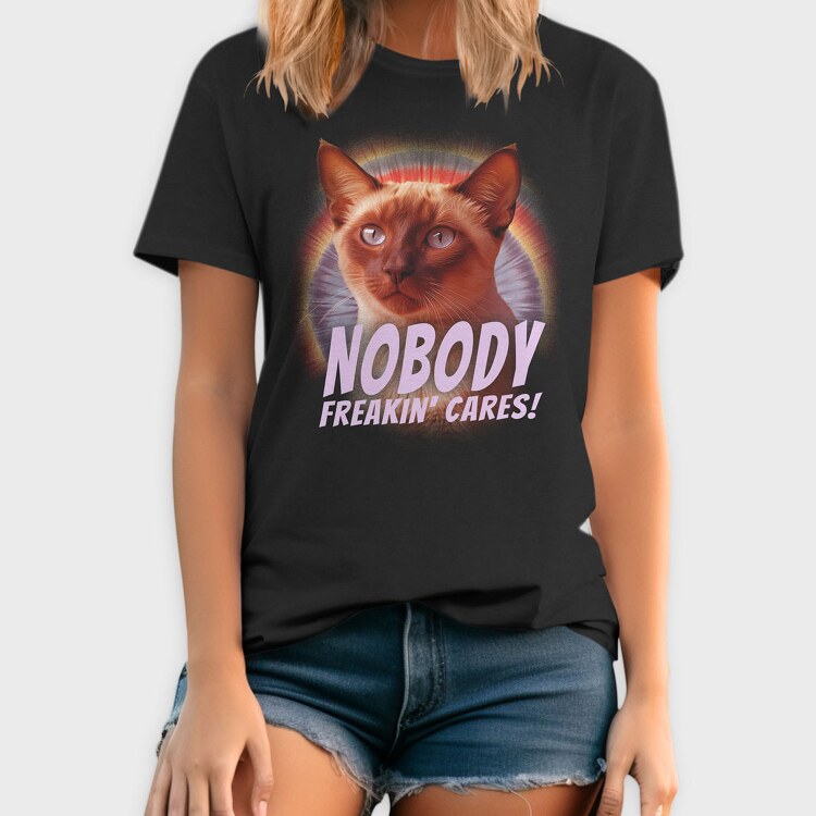 Cat Nobody Freakin Cares, Tricou Barbati (Unisex)