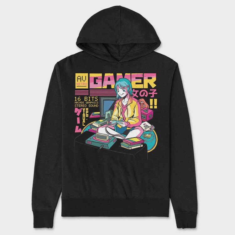 Anime Gamer Girl, Hanorac Oversize Barbati (Unisex)