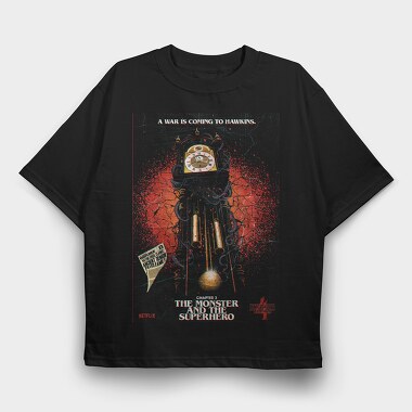 Stranger Things Clock Illustration, Tricou Oversize Barbati (Unisex)