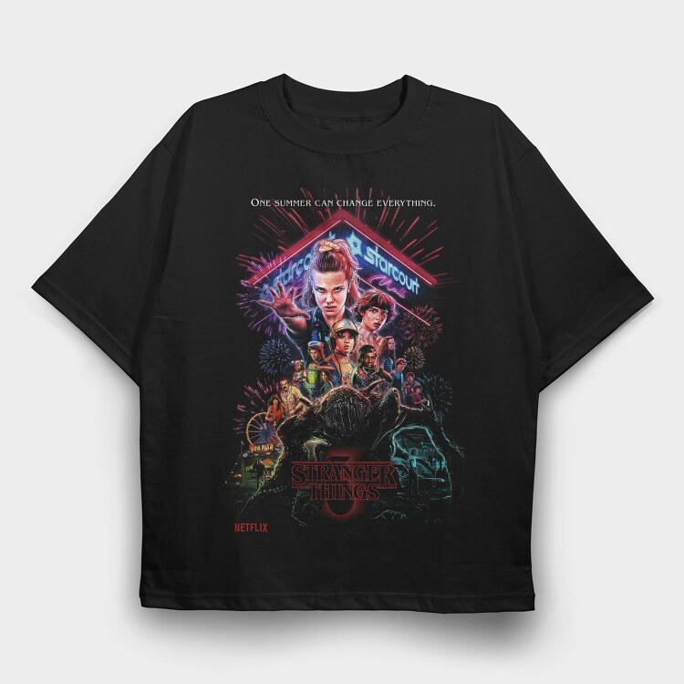 Stranger Things Halftone Neon Glow, Tricou Oversize Barbati (Unisex)