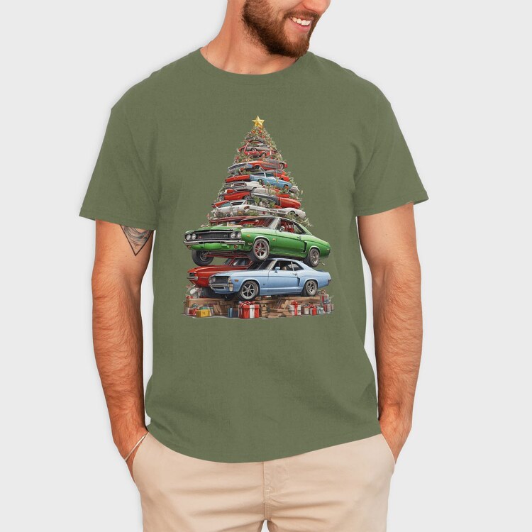 Christmas Tree Muscle Madness Cars, Tricou Barbati (Unisex)