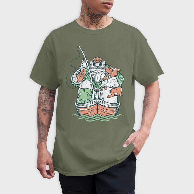 Fisherman and Dog, Tricou Barbati (Unisex)