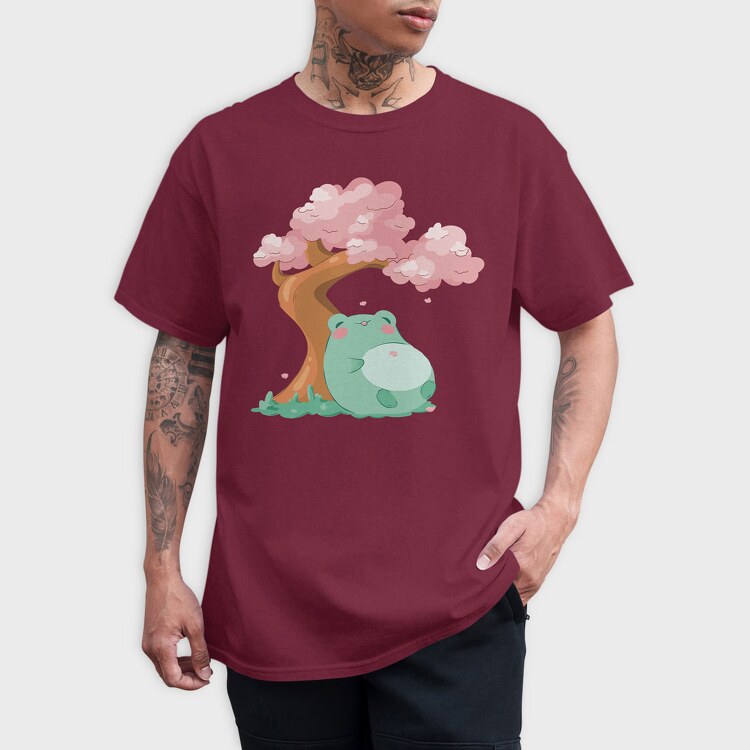 Frog Under a Cherry Blossom, Tricou Barbati (Unisex)