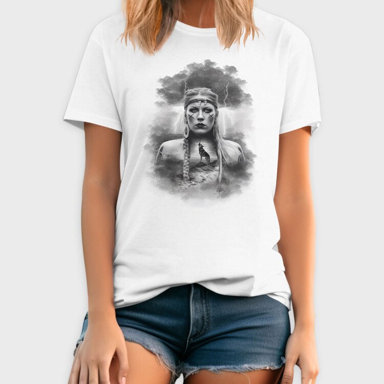 Viking Woman With Wolf, Tricou Barbati (Unisex)