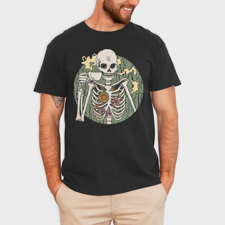 Skeleton With Coffee, Tricou Barbati (Unisex)