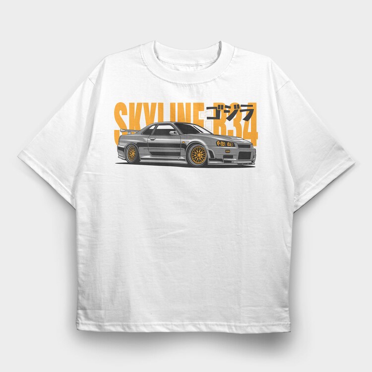Nissan Skyline Gtr R34 Jdm Fast Mod, Tricou Oversize Barbati (Unisex)