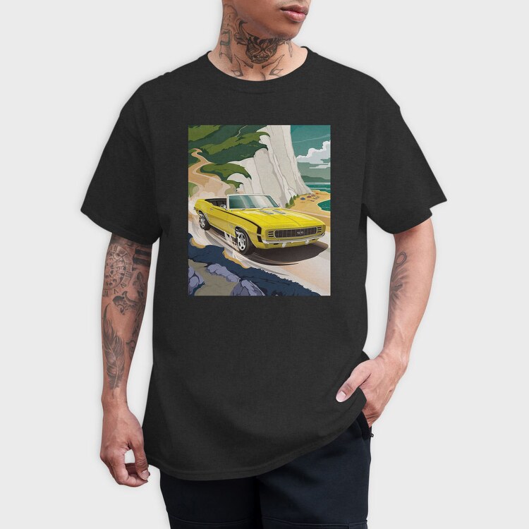 Yellow Chevy Camaro Coastal Cruise, Tricou Barbati (Unisex)