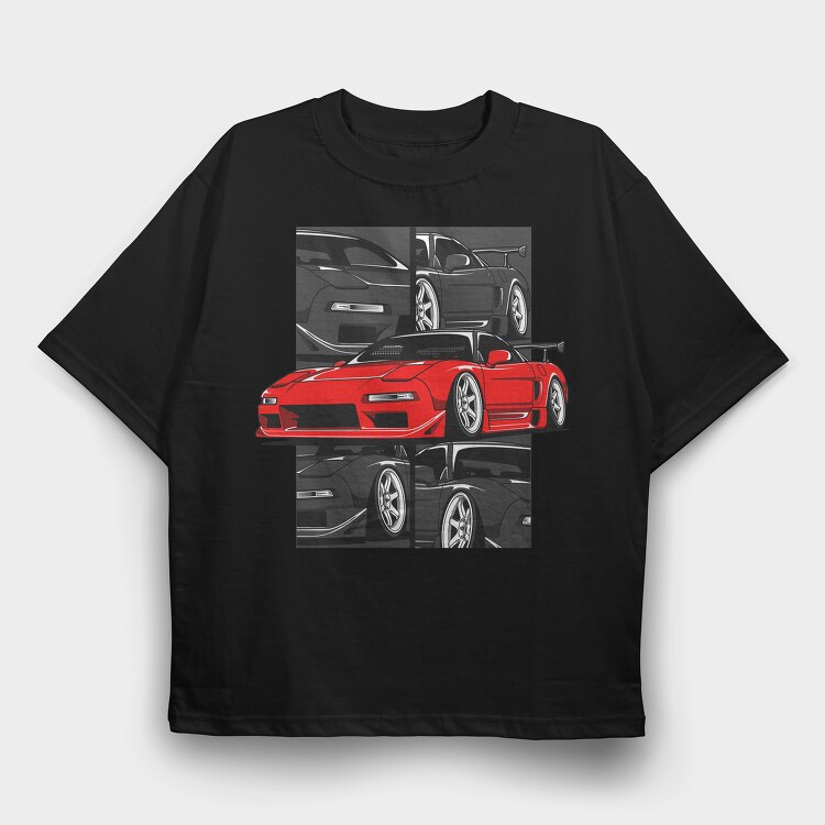 Red Nissan 240Sx Stance, Tricou Oversize Barbati (Unisex)