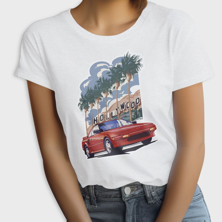 Hollywood Red Car Palm Tree Modern, Tricou Femei