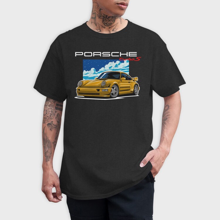 Yellow Porsche Turbo S Night Sky, Tricou Barbati (Unisex)