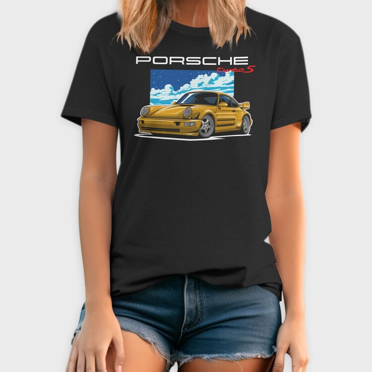 Yellow Porsche Turbo S Night Sky, Tricou Barbati (Unisex)