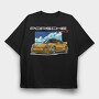 Yellow Porsche Turbo S Night Sky, Tricou Oversize Barbati (Unisex)