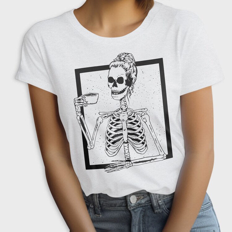 Skull Messy Bun Coffee, Tricou Femei