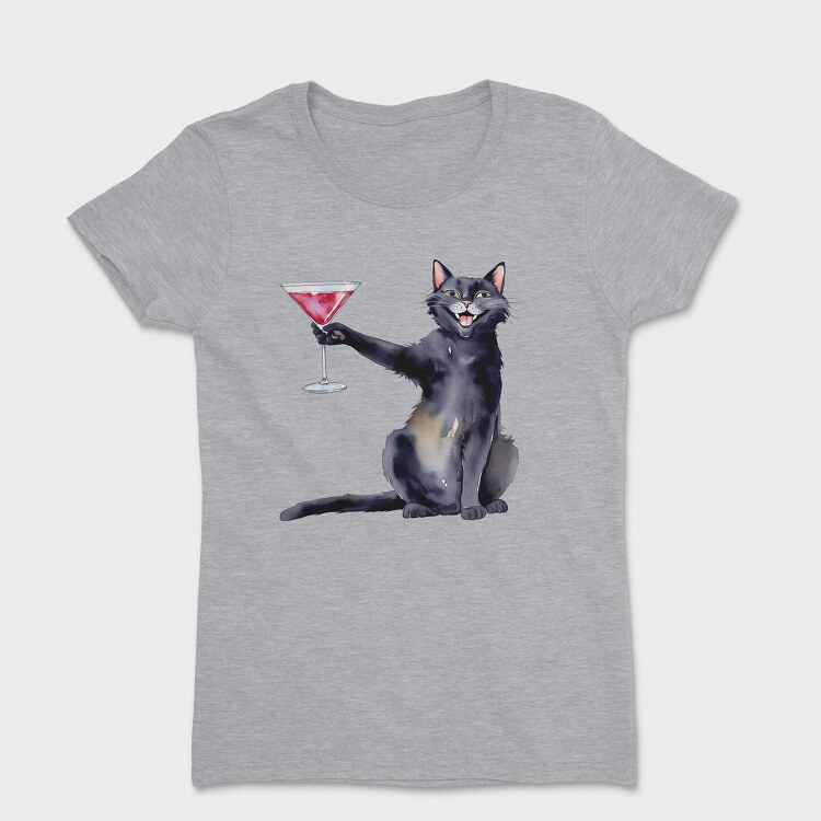 Cat With Martini Throw Pillow Black, Tricou Femei