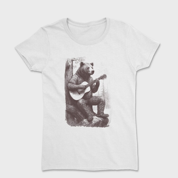 Bear Playing Guitar Hand Drawn, Tricou Femei