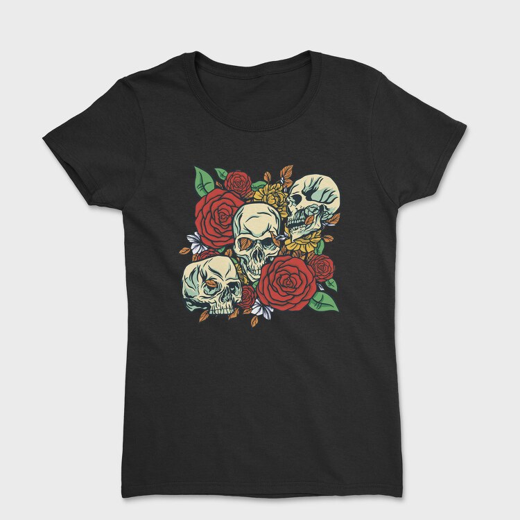 Cool Skulls And Roses, Tricou Femei