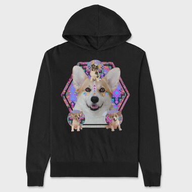 Corgi Psychedelic Collage, Hanorac Oversize Barbati (Unisex)