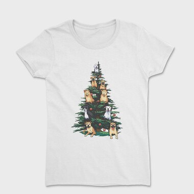 Christmas Tree With Dogs Realistic, Tricou Femei