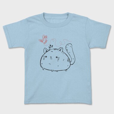 Chubby Cat And Butterfly Sketch, Tricou Copii