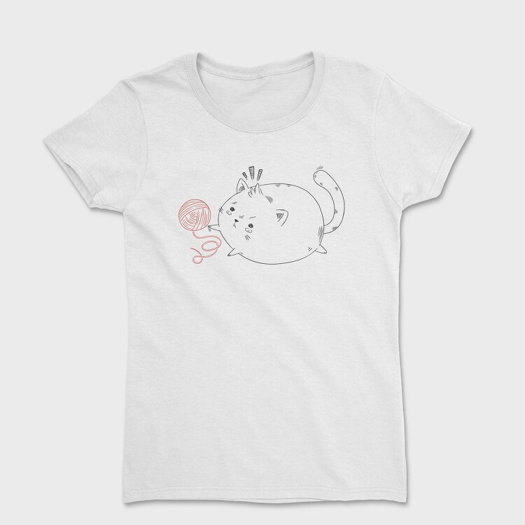 Chubby Cat With Yarn, Tricou Femei