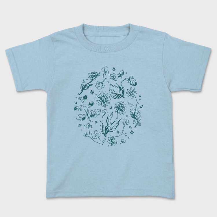 Circle Of Flowers And Leaves Botanical Line Elements, Tricou Copii