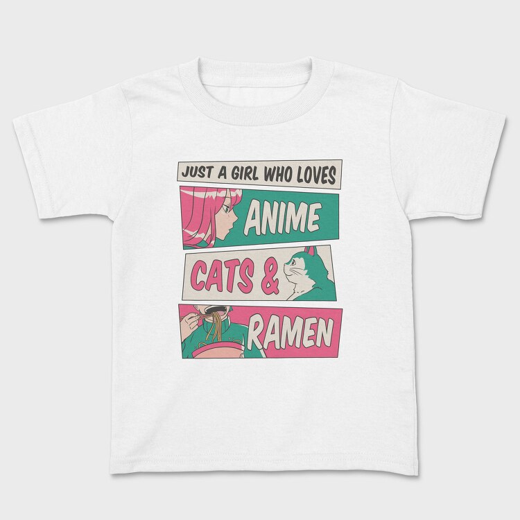Anime Girl Cat And Ramen, Tricou Copii