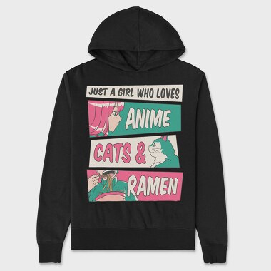 Anime Girl Cat And Ramen, Hanorac Oversize Barbati (Unisex)