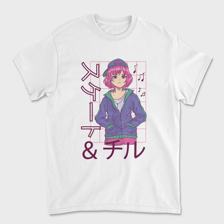 Anime Girl Listening Music Skate Chill, Tricou Barbati (Unisex)