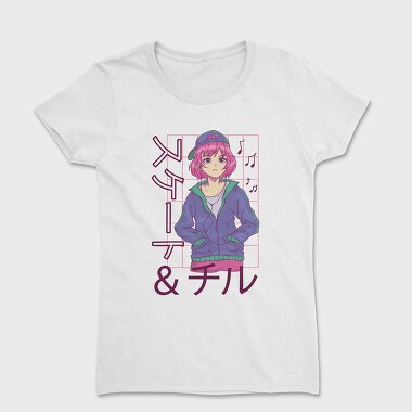 Anime Girl Listening Music Skate Chill, Tricou Femei