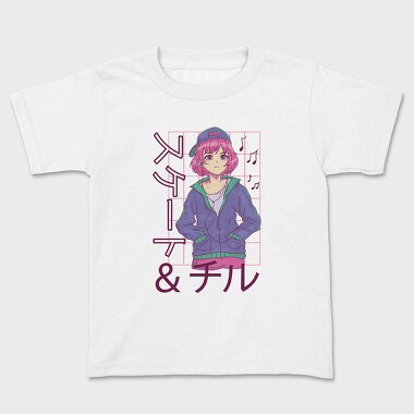 Anime Girl Listening Music Skate Chill, Tricou Copii