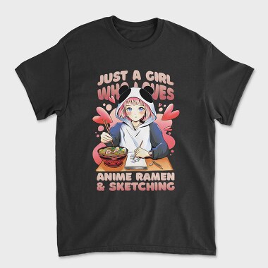 Anime Girl Ramen And Sketching, Tricou Barbati (Unisex)