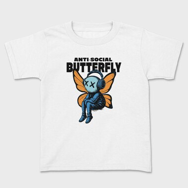 Anti Social Butterfly With Headphones, Tricou Copii