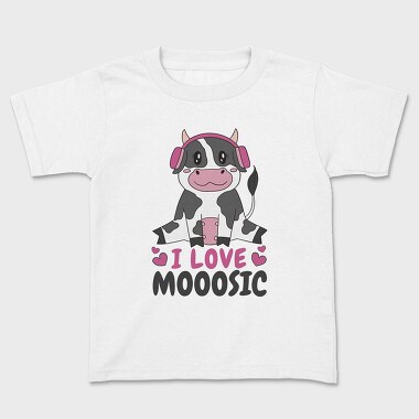 Cow With Headphones I Love Moosic, Tricou Copii