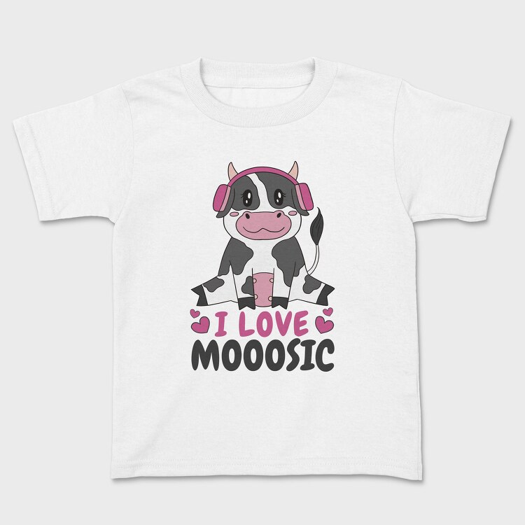 Cow With Headphones I Love Moosic, Tricou Copii