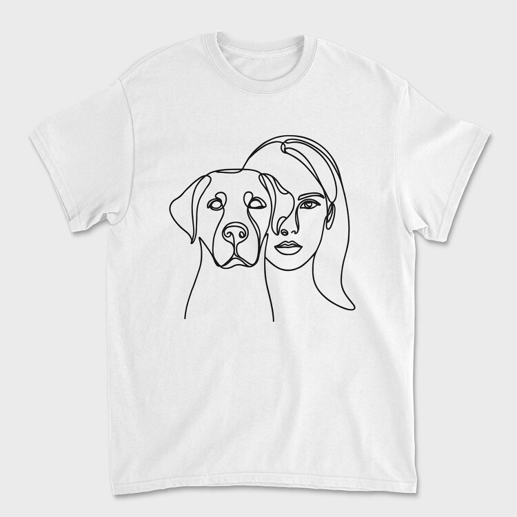 Continuous Line Dog And Woman Coninous, Tricou Barbati (Unisex)