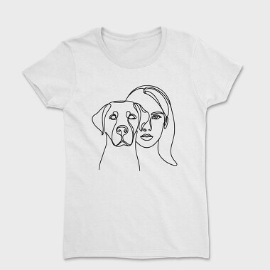 Continuous Line Dog And Woman Coninous, Tricou Femei