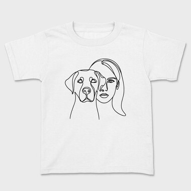 Continuous Line Dog And Woman Coninous, Tricou Copii