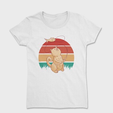 Cute Cat Fishing Retro Sunset, Tricou Femei