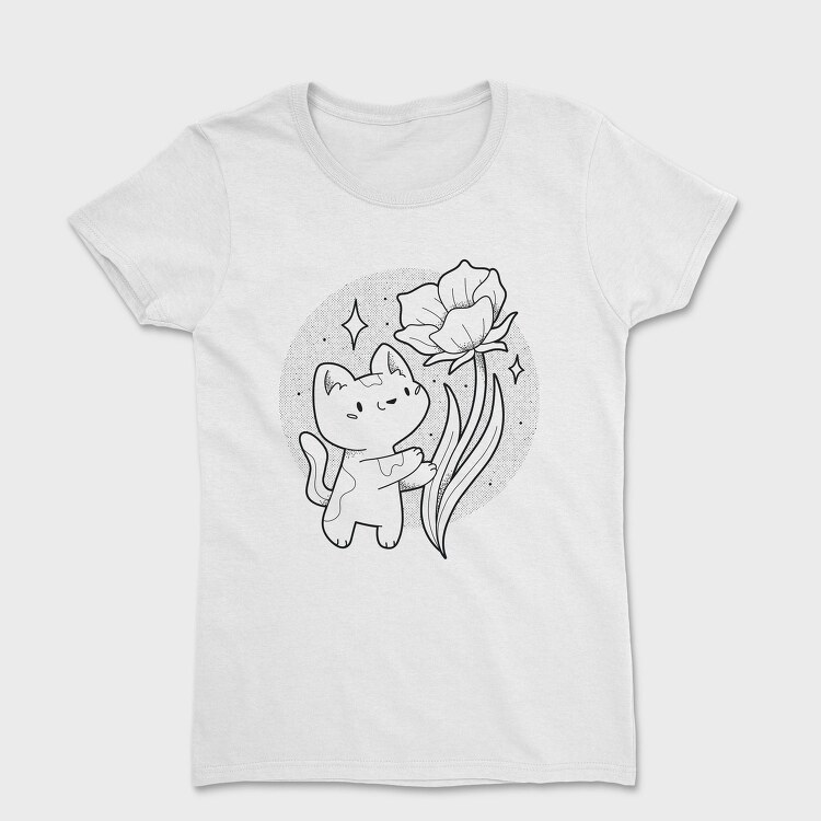 Cute Cat With Flower, Tricou Femei