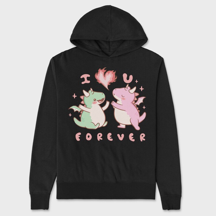 Cute Dragons Love You I Love You Forever, Hanorac Oversize Barbati (Unisex)