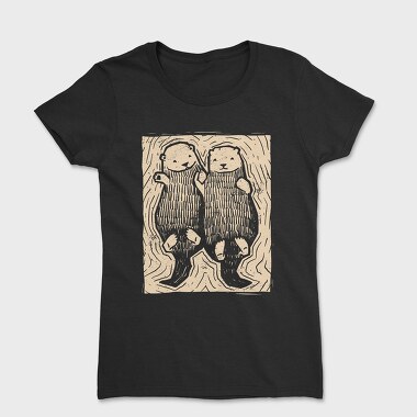 Cute Hand Drawn Otters Lino Art, Tricou Femei