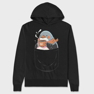 Cute Penguin In Pocket Coffee, Hanorac Oversize Barbati (Unisex)