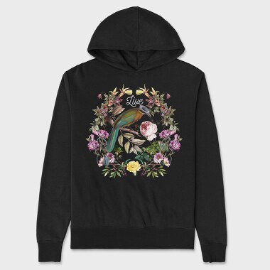 Bird In Floral Wreath Tote Flowers Live, Hanorac Oversize Barbati (Unisex)