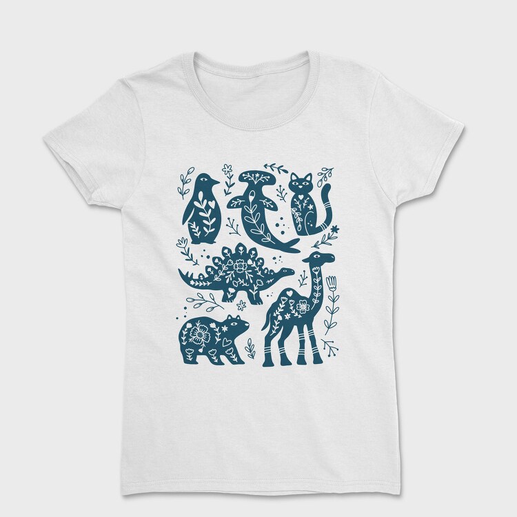 Blue Animals Cut Out Scandinavian Art, Tricou Femei
