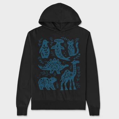 Blue Animals Cut Out Scandinavian Art, Hanorac Oversize Barbati (Unisex)