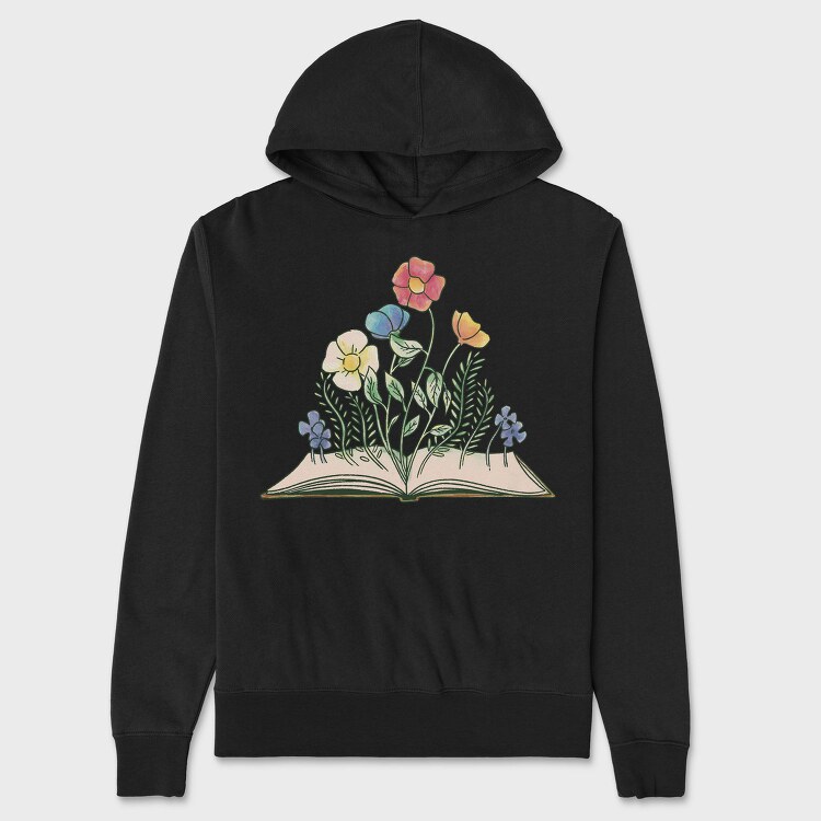 Book With Flowers Watercolor, Hanorac Oversize Barbati (Unisex)