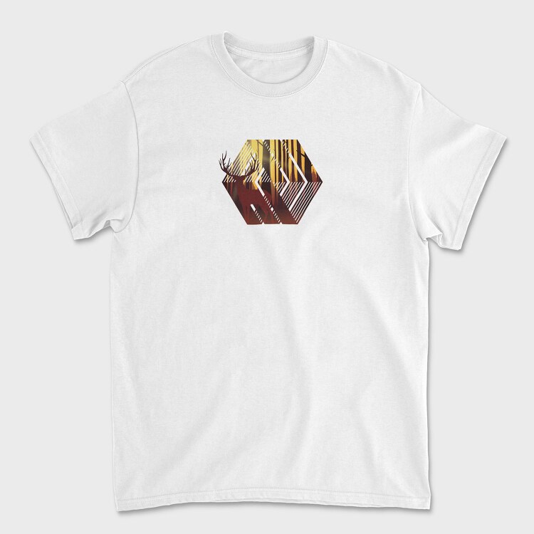 Deer Illustration Geometric Forest, Tricou Barbati (Unisex)