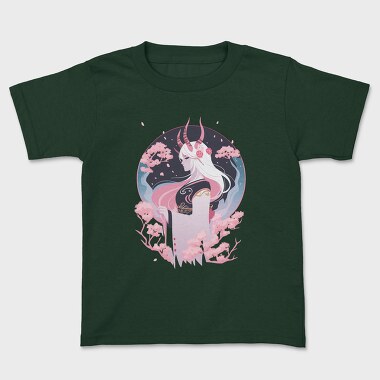 Demon Japanese Fantasy Girl Sorceress Horn Sakura, Tricou Copii