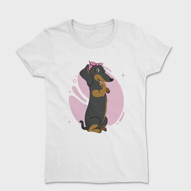 Dachshund Dog Pink Bow Dachsund Riveter Girl, Tricou Femei